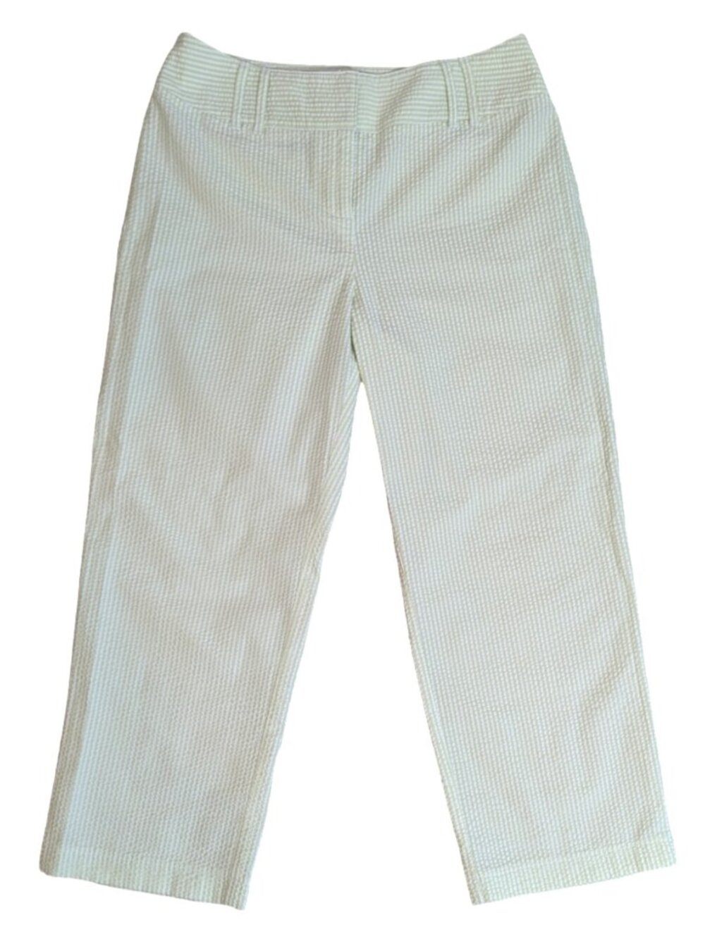 Ann Taylor Loft Green White Stripe Seersucker Cropped Low Rise Pants